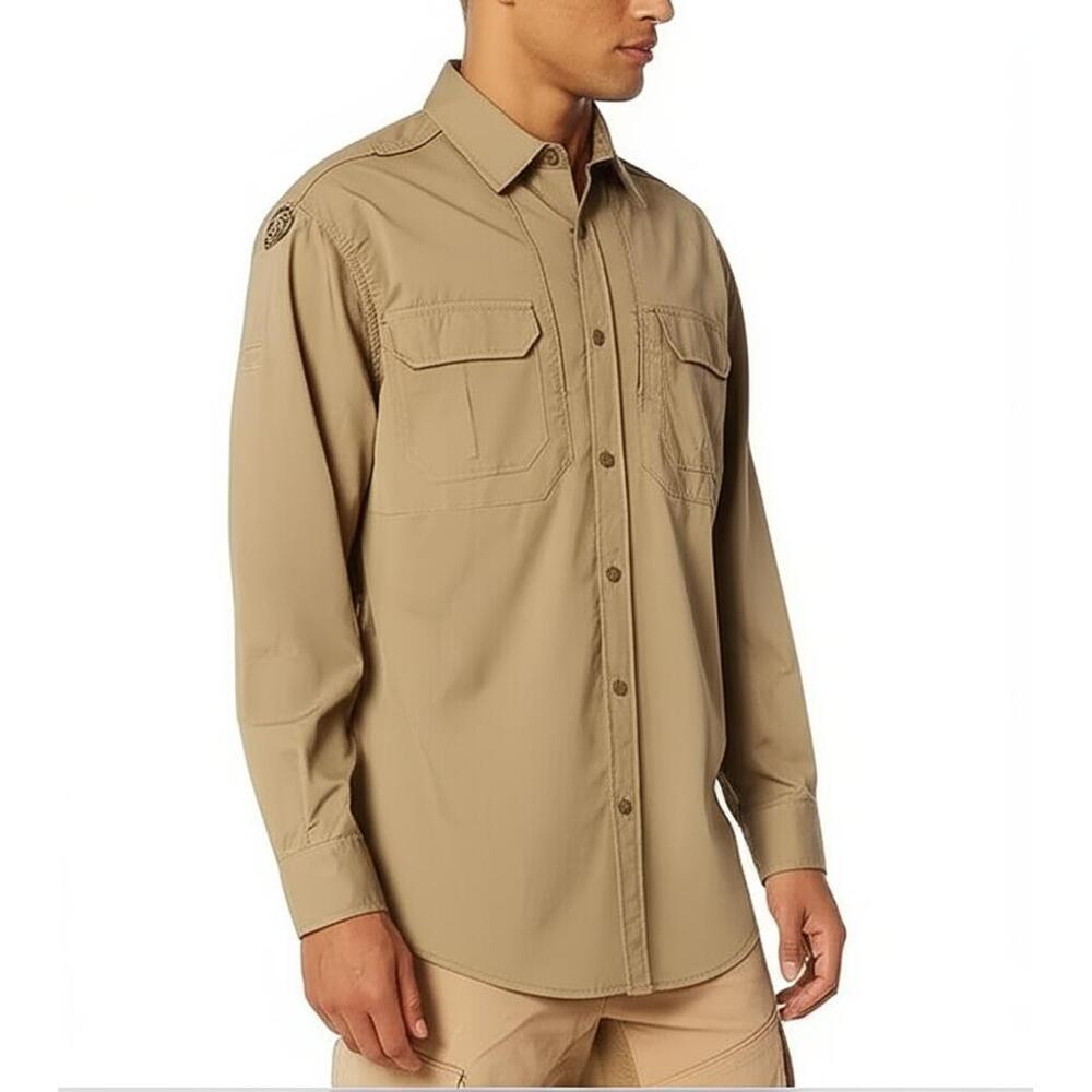 5.11 Tactical Series Button Up Mens Large Khaki Tactical Venting Pockets Durable